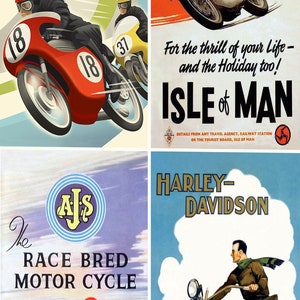 Biglietti d'auguri vuoti per moto d'epoca, set di riproduzione di 4.