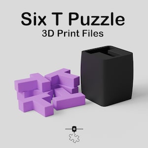 Six T Puzzle -- Fit All Pieces Into Container -- STL Files