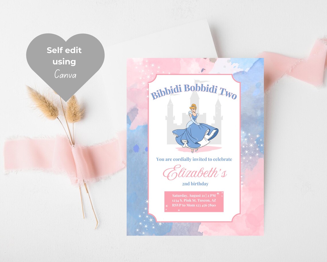 Cinderella 2nd Birthday Invitation, Bibbidi Bobbidi Two Invite ...