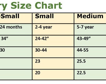 Fairy Finery Size Chart