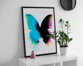 Butterfly burst silhouette, colourful & bold wall art.