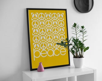 Peace sign pattern poster, colourful & bold wall art.