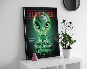 Alien unidentified fragrant object classified poster, Colourful & bold wall art.