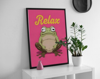 Frog says relax, colourful & bold wall art.