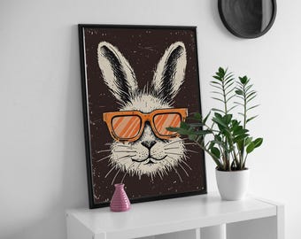 Super chill Bunny rabbit, colourful & bold wall art.