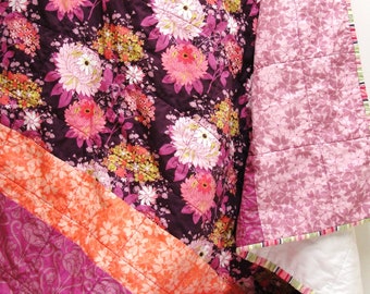 Floral Baby Girl Quilt: Purple Plum Lavender Coral Nursery Decor