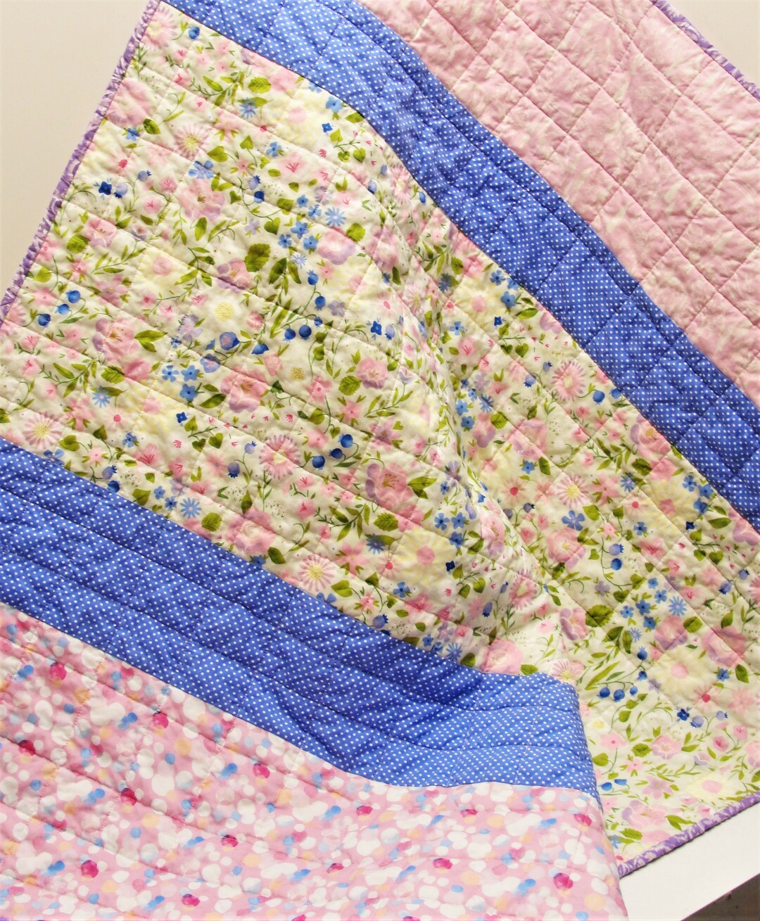 Floral Baby Quilt, Floral Baby Blanket, Flowers, Blueberries, Cottage