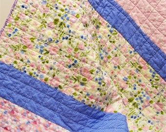Floral Baby Quilt: Blueberry Cottage Design, Handmade Cotton