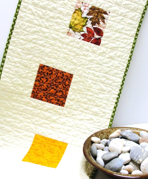 sunflowe brown and brick red on beige Autumn with acorns leaves Clearance Sale- Thanksgiving table runner- quilted- with rust mustard
