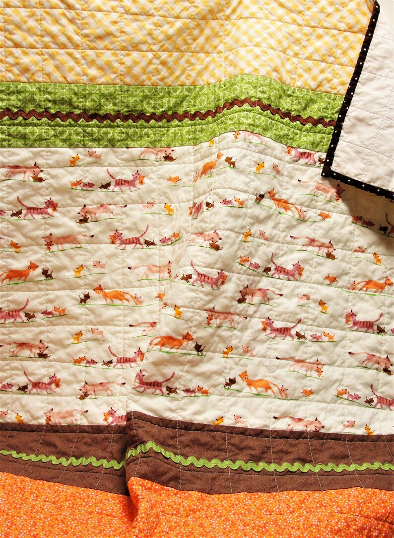 baby quilt with kittens and cats, baby boy quilt, baby girl quilt, Make Way for Kittens, Ready to ship, Ships for free in USA image 9