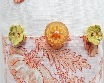 Hand Embroidered 'Shhh' Doorknob Pillow: Coral Floral Linen, Button Accents