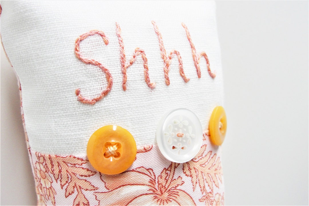 Shhh Pillow Doorknob Pillow Hand Embroidered in Coral on Etsy