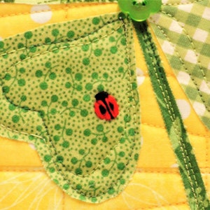 St. Patrick&#39;s Day Wall Quilt: Lucky Clover, Hand-Embroidered Ladybug