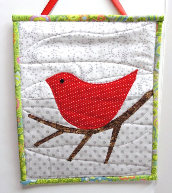 Red bird mini wall quilt red bird on bare branch against Etsy