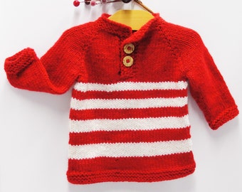 Baby sweater, holiday baby sweater, pullover sweater with long sleeves hand knit, two-button pullover, Ready to Ship