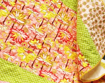 Water Lilies Baby Quilt: Pink, Green Pond Theme