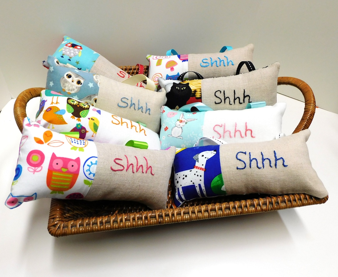 Shhh Pillow Doorknob Pillow, Quiet, Do Not Disturb, Hand Embroidered