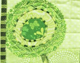Appliqued Irish Poppy Mini Quilt: Green St. Patrick's Day Decor