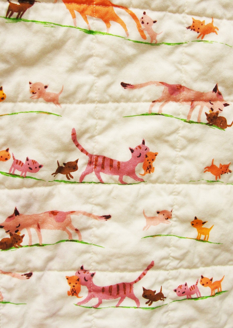 baby quilt with kittens and cats, baby boy quilt, baby girl quilt, Make Way for Kittens, Ready to ship, Ships for free in USA image 7