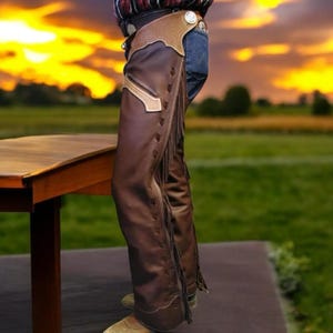 Chaps Cowboy En Cuir Daim Avec Franges – Pantalon Homme Ou Femme Pour équitation Ou Look Western