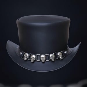 Leather Top Hat EI Dorado Steampunk Top Hat - Steampunk Gothic Victorian Style -  Handmade Skull Band  Leather Top Hat - Biker Hat