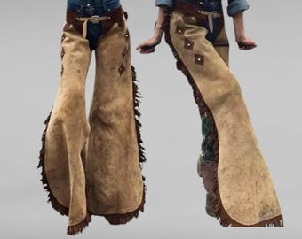 Chaps Daim Homme Western Chaps En Cuir Daim Pour Homme Style Western Cowboy - Fait Main Au Pakistan, Look Rodéo Authentique Sac Cabas Cuir