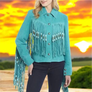 Chaqueta vintage de cuero con flecos para mujer, abrigo de ante, chaqueta de cuero para mujer, chaqueta vaquera con borlas para mujer, abrigo de ante para mujer, regalo
