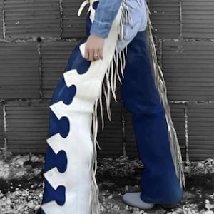 Women&#39;s 100 % Real Leather Western Style Buckskin Chap Fringes, Leather Pant, Suede Leather Chap, Riding Chaps, Rodeo Leather Chap