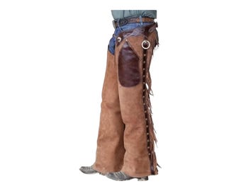 Chaparral con flecos de vaquero occidental para hombre, pantalón de piel de ante de nativos americanos, chamarra de piel de ante, chamarra de montar, chamarra de cuero para hombre, chamarra de cuero de rodeo