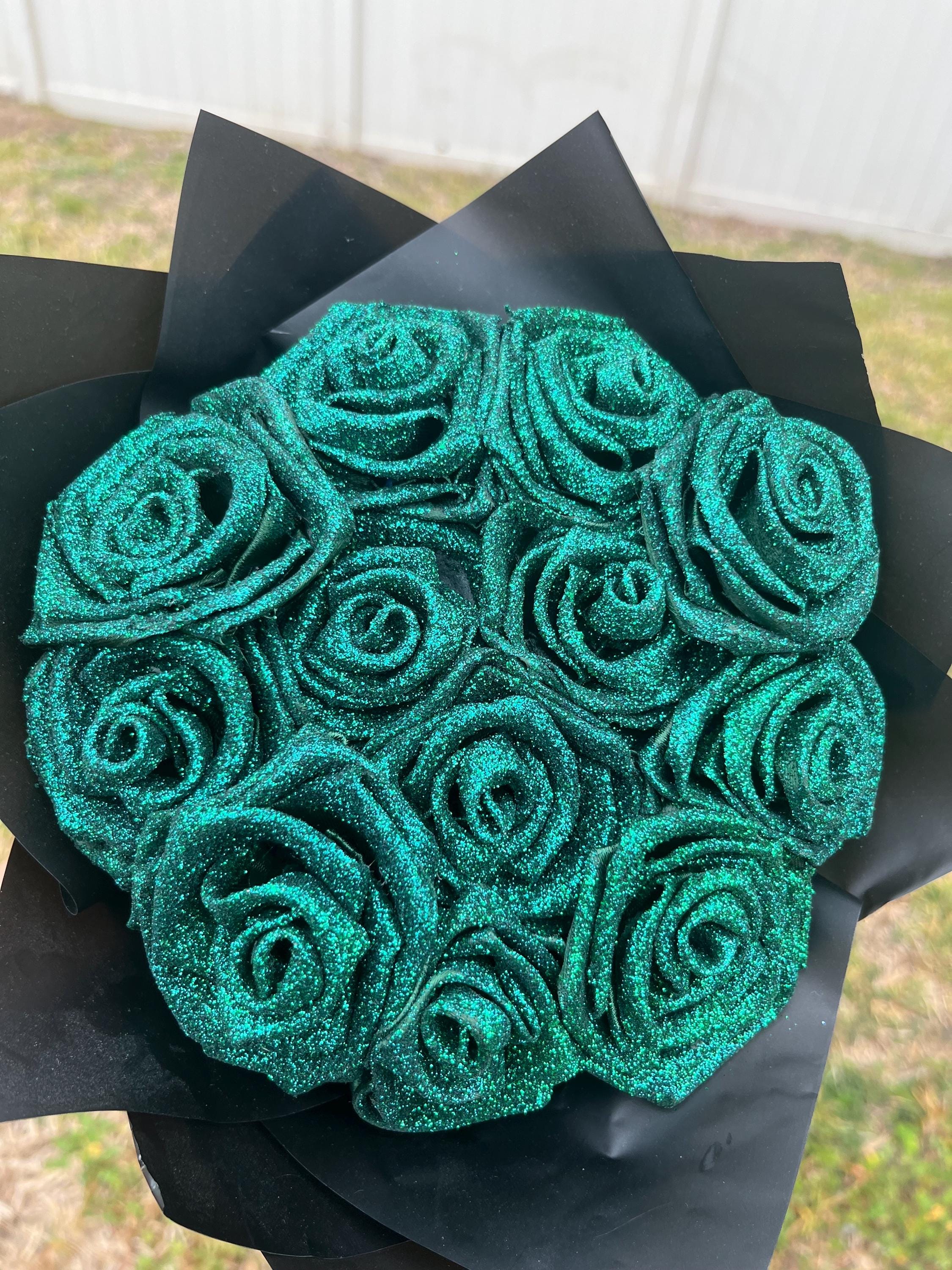 Light Green Ribbon Roses Green 12 Count Glitter Eternal Ribbon Roses| Green Forever Ribbon Roses ...