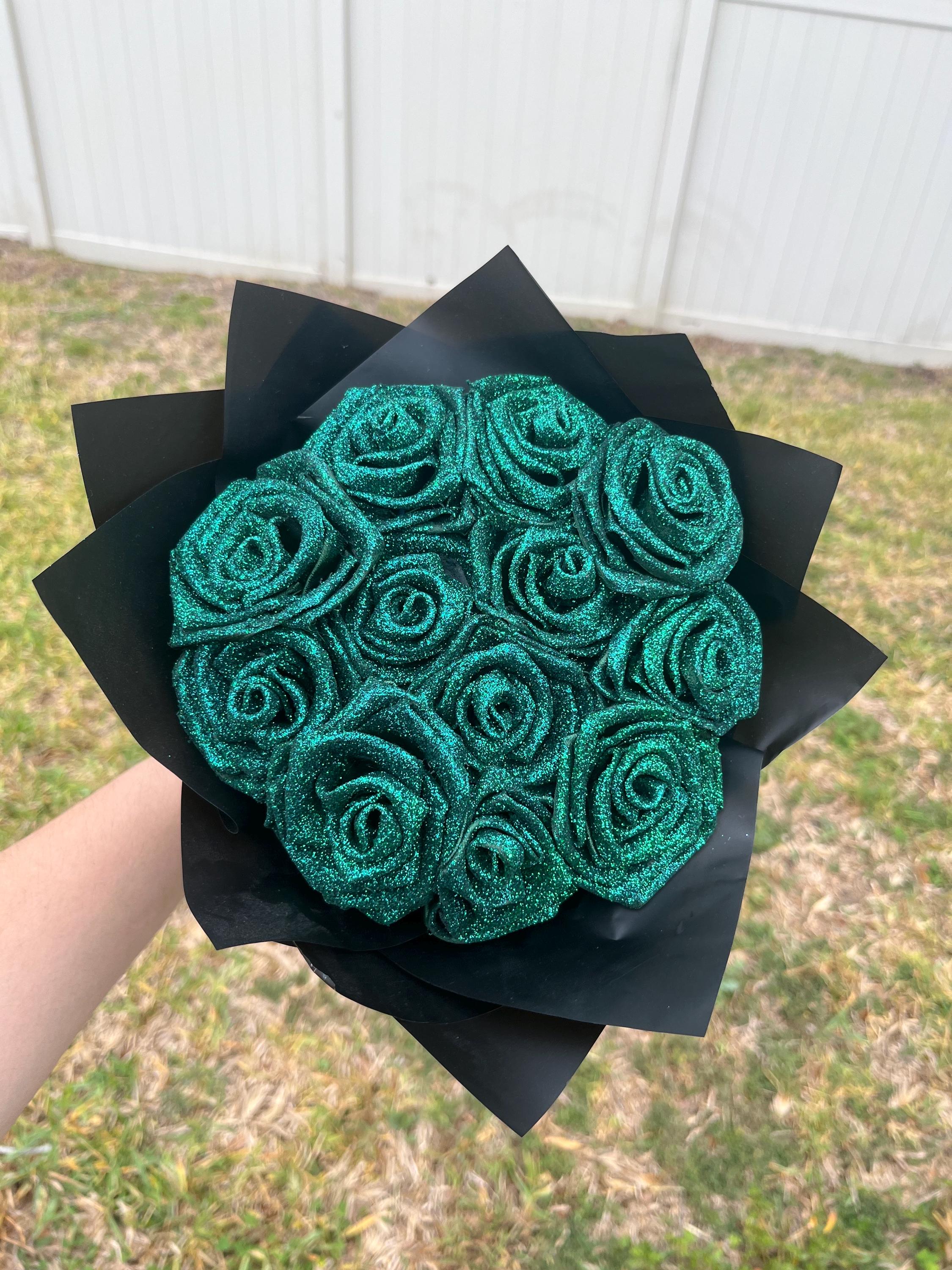 Light Green Ribbon Roses Green 12 Count Glitter Eternal Ribbon Roses| Green Forever Ribbon Roses ...