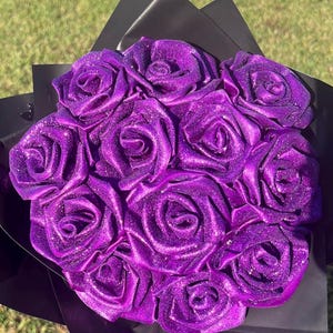 Purple Glitter Rose Bouquet Ribbon Rose Bouquet| 12 Count| | Eternal ...
