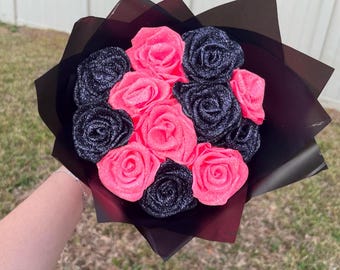 Scream Glitter Ribbon Rose Eternal Bouquet| 12 Count | Spooky