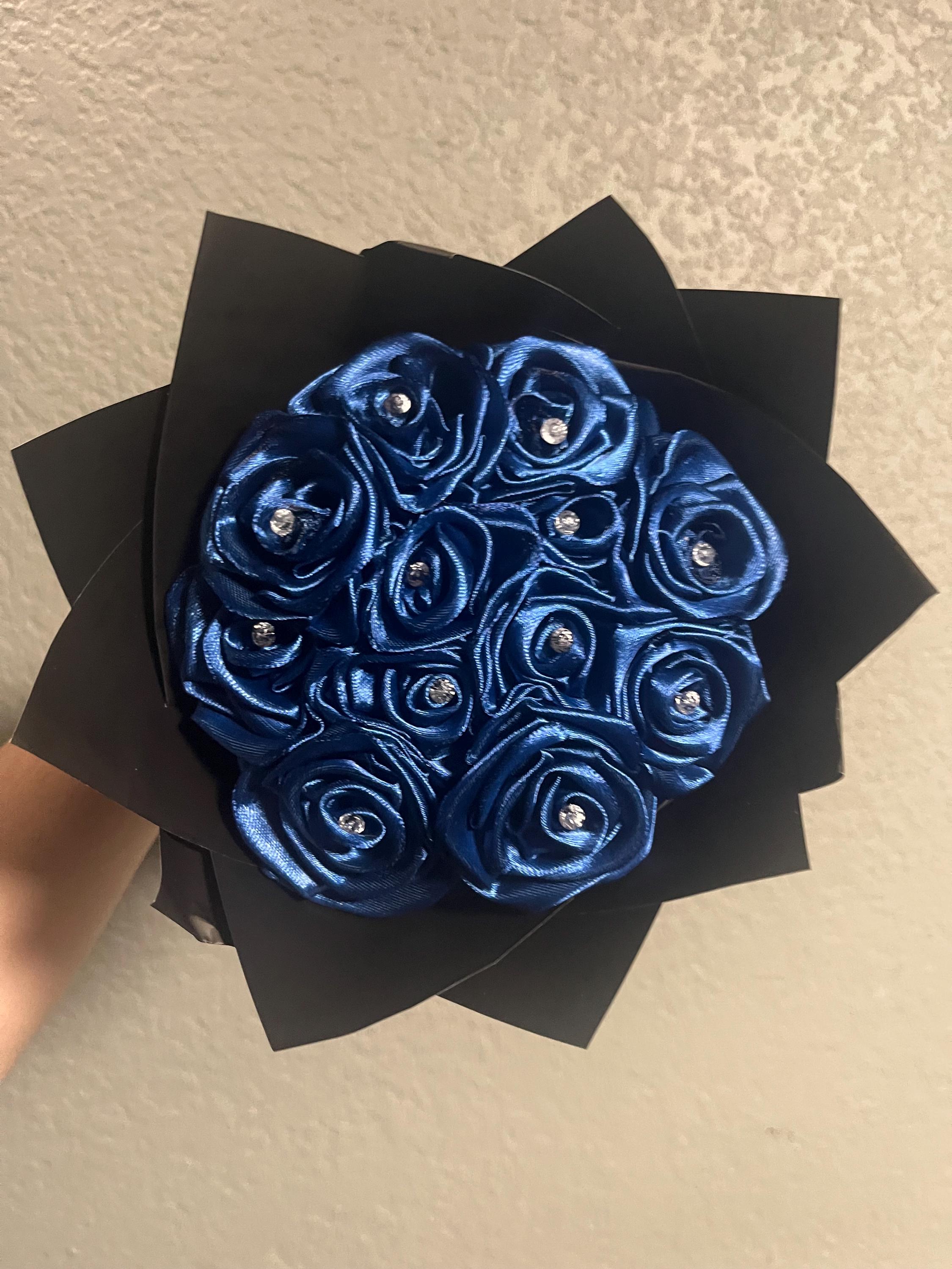 Blue Ribbion Roses Navy Blue Ribbon Rose Bouquet| 12 Count| Blue Eternal Flowers| Navy ...