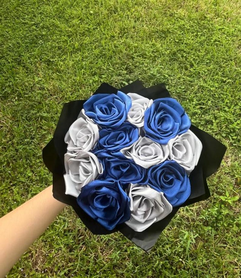 Royal Blue and Silver Glitter Bouquet 12 Count| Blue & Silver Bouquet ...
