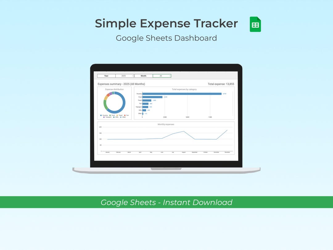 Simple Expense Tracker – Google Sheets Dashboard | Monthly & Yearly ...