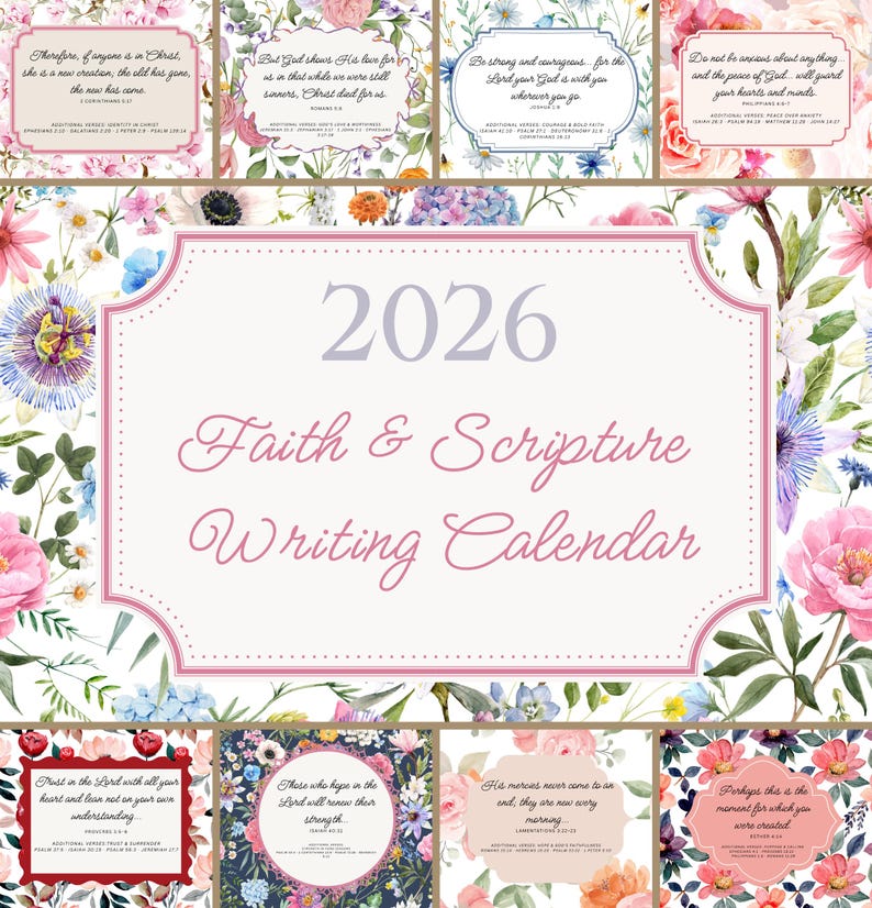 2026 Christian Bible Verse Calendar, 12 Month Floral Scripture Wall ...
