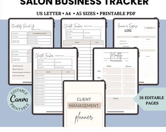 Salon Business Planner: Client & Income Tracker (Printable Canva Template PDF)