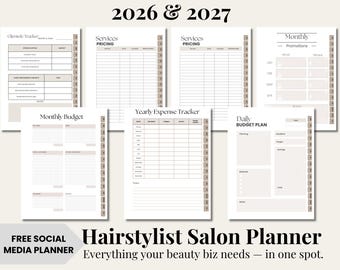 Hairstylist Business Planner, Salon Monthly Weekly Budget Calendar Income Expense Log Client Tracker Digital PDF Download for  Management
