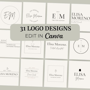 Editable brand board templates featuring customizable email signatures, logo designs, color palettes, and font combinations for cohesive branding.