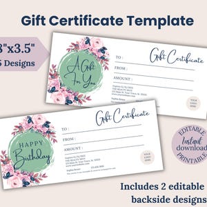 Certificado de regalo editable, plantilla imprimible de Canva, tarjeta de regalo de recomendación en blanco personalizada, vale de cumpleaños personalizado, bricolaje para pequeñas empresas