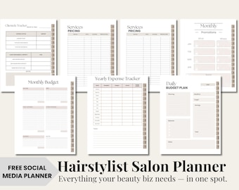 Hairstylist Business Planner: Salon Budget, Client & Social Media Tracker (PDF Digital Download)