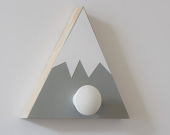 Mountain Wall Hook, Mountain Nursery, Mountain Wall Art, Wood Mountain, Gray and White, Adventure Kids Decor, Adventure Baby Nursery