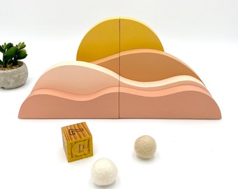 Desert Sunrise Landscape Bookends perfect for a Boho Baby Nursery, organizing kids books or bringing bohemian feel to a home.