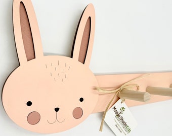 Bunny Hanger, Forest Animal room decor, Peach wall art, Animal Kids Decor, Woodland Nursery,