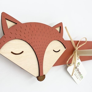 Wooden Red Fox Wall Hook with layered wood face and wood hooks