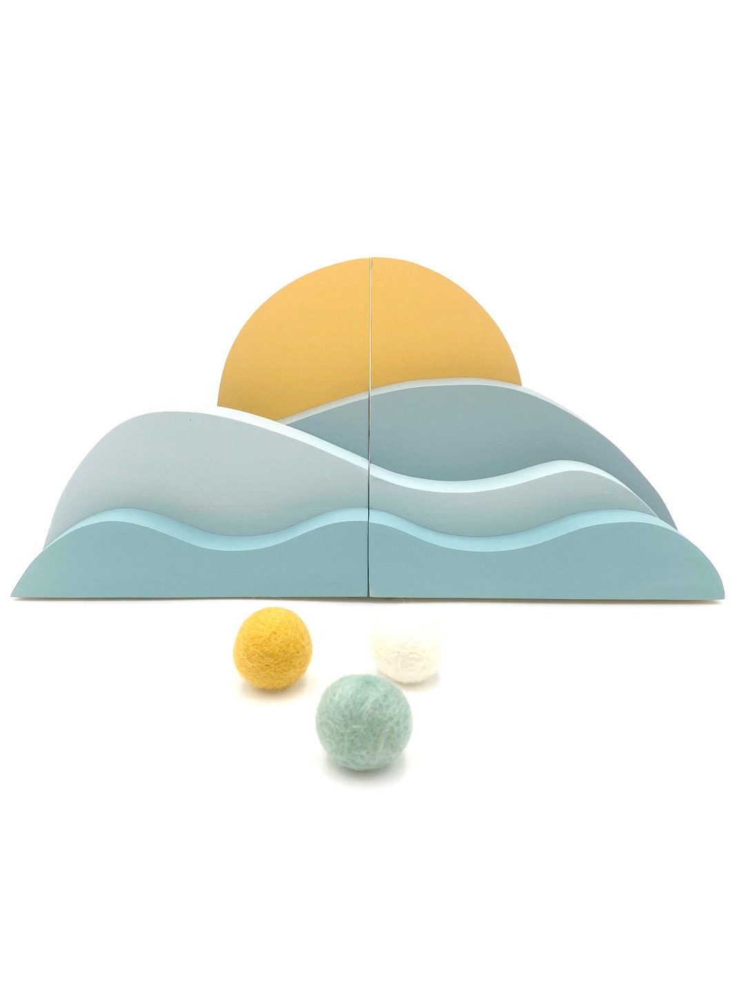 Blue Waves and Sun Bookends, Nautical Landscape Art, Summer Vibes, Blue Kids Decor, Bookends ...