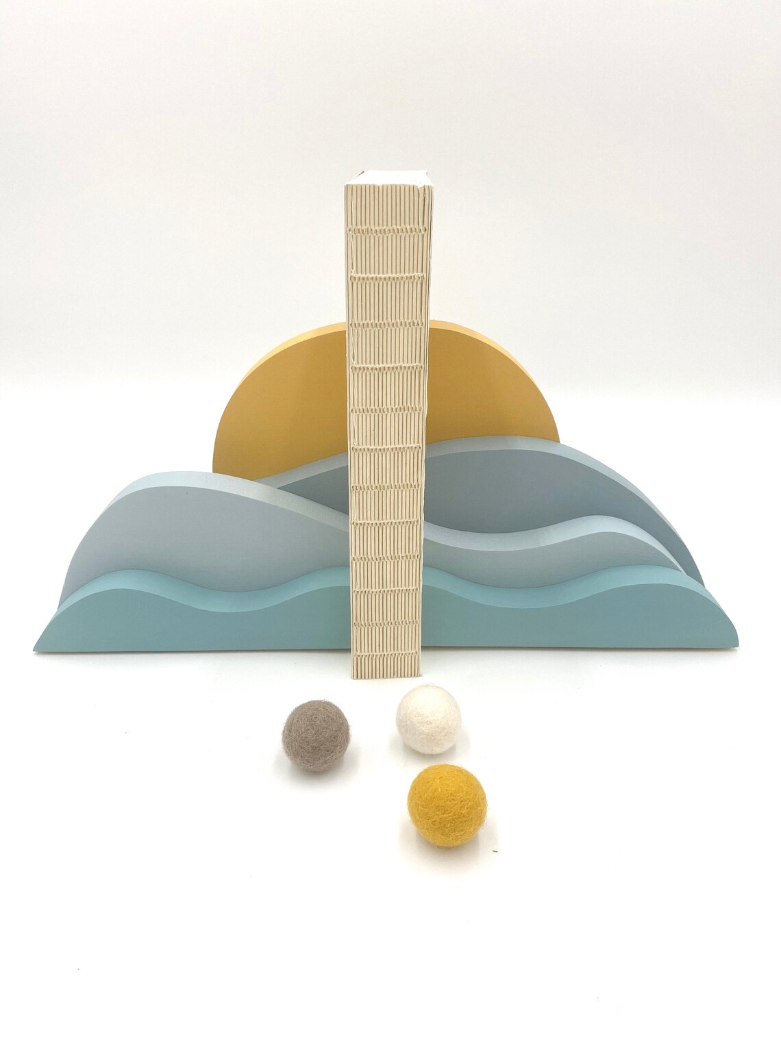 Blue Waves and Sun Bookends Nautical Landscape Art Neutral Etsy