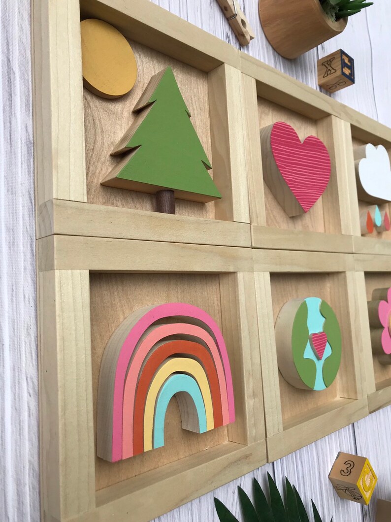 Framed Wooden Rainbow Wall Art for Kids Natural Wood Wall Etsy