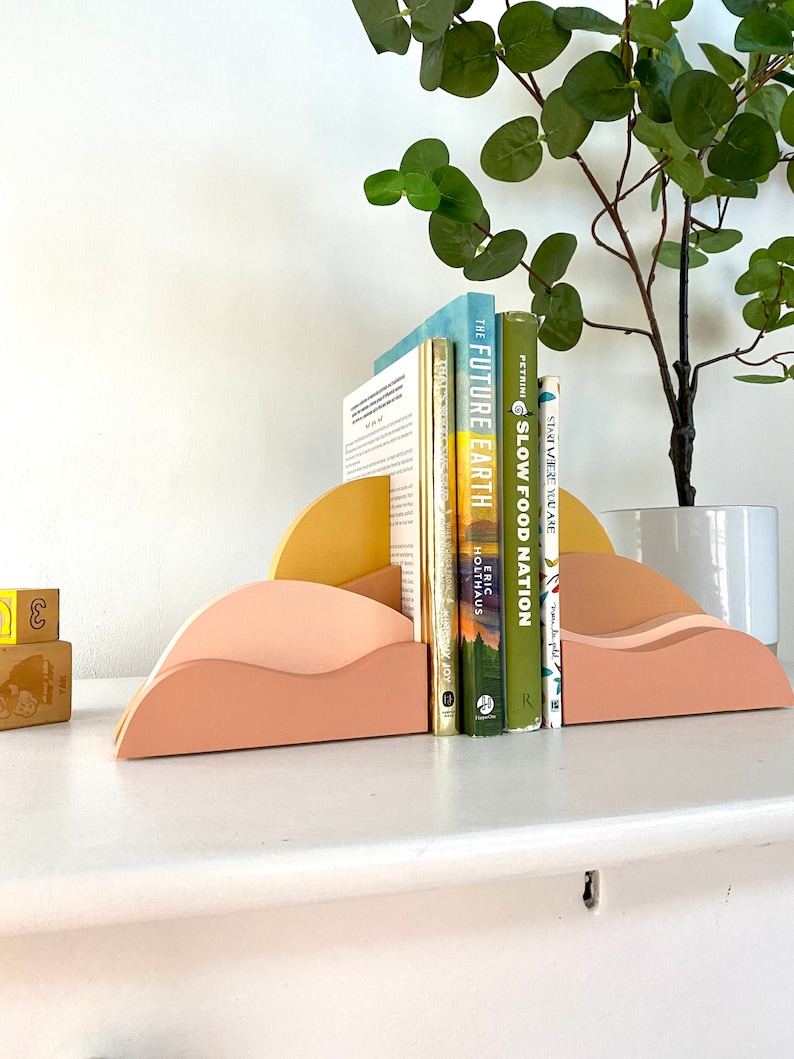 Desert Sunrise Landscape Bookends perfect for a Boho Baby Nursery, organizing kids books or bringing bohemian feel to a home. image 5